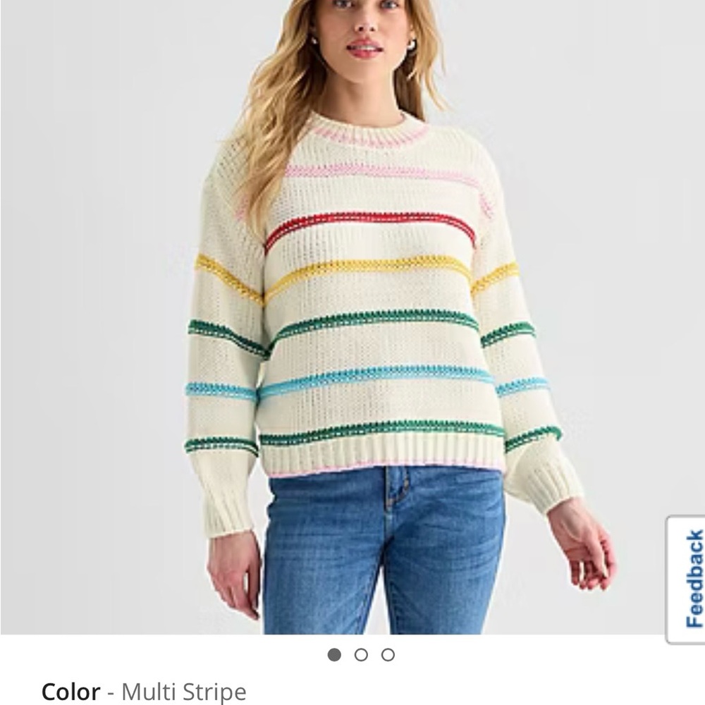 St. John's Bay Cream Sweater with Rainbow Stripes